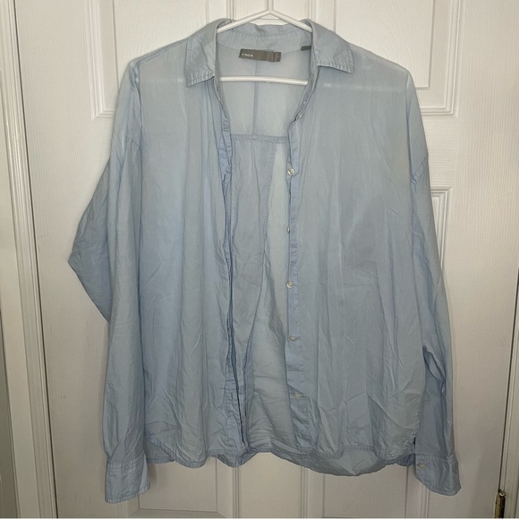 VINCE Light Blue Cotton Button Down Top Small - Picture 2 of 7